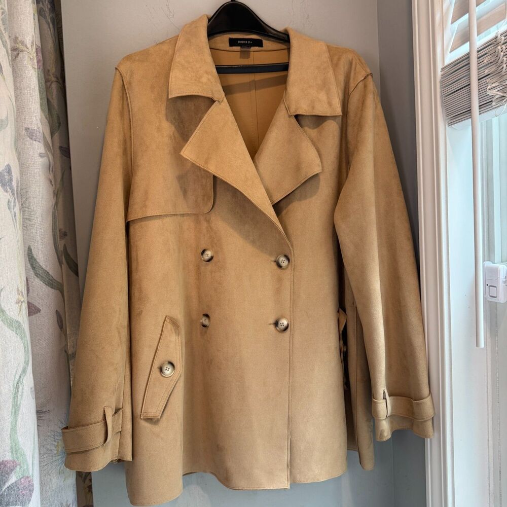 Forever 21 Womens 3X Camel Brown Faux Suede Duster Jacket Long Sleeve